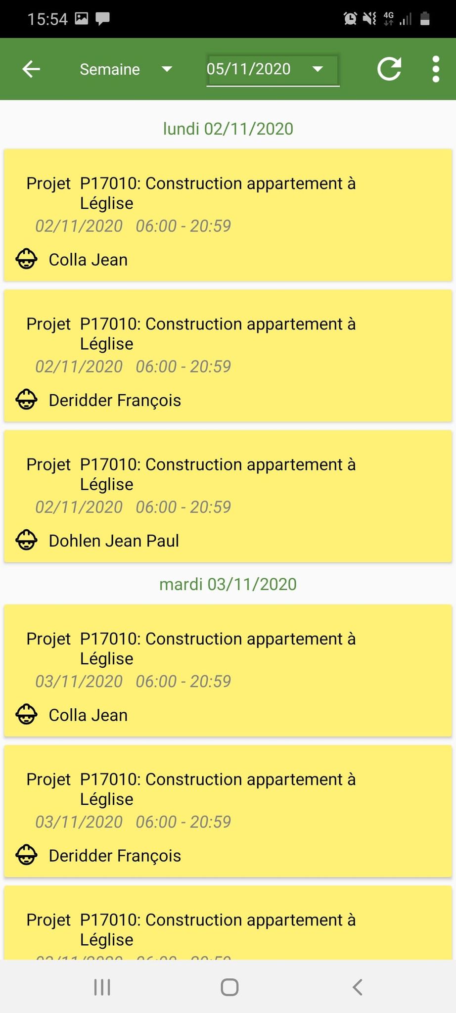 View of the schedule in daily mode in Hit-Mobile