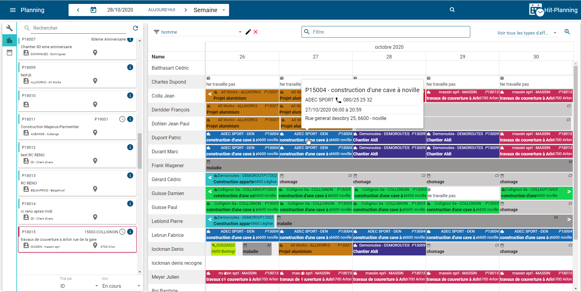 Online algemene planning: beheer van ploegen en planning van werven, interventies en diverse dagen